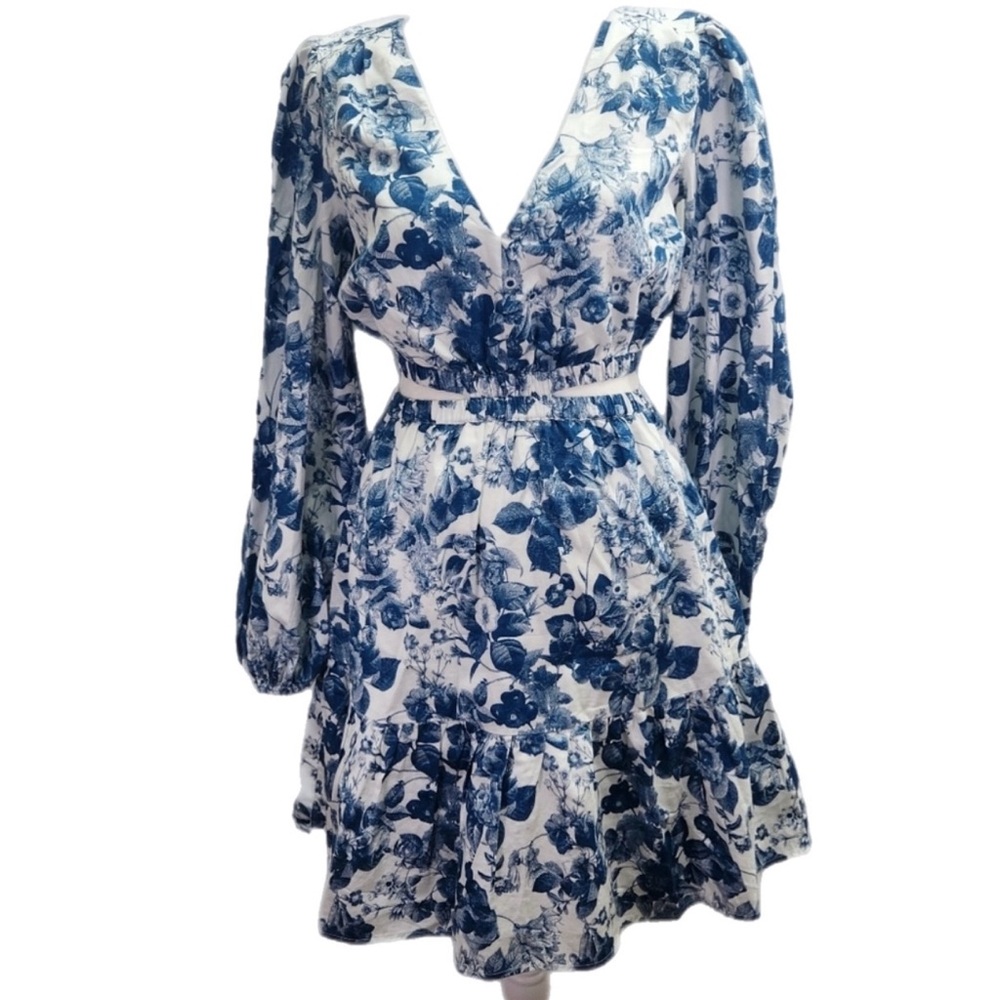 NEW Floral Blue and White Dress -The drop